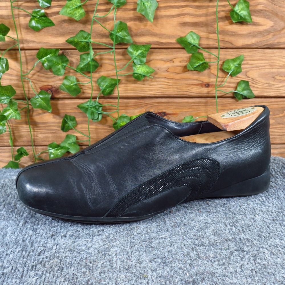 Ziera Women Leather Slip On Loafer Flat Size 41 Walking Work Shoe Black